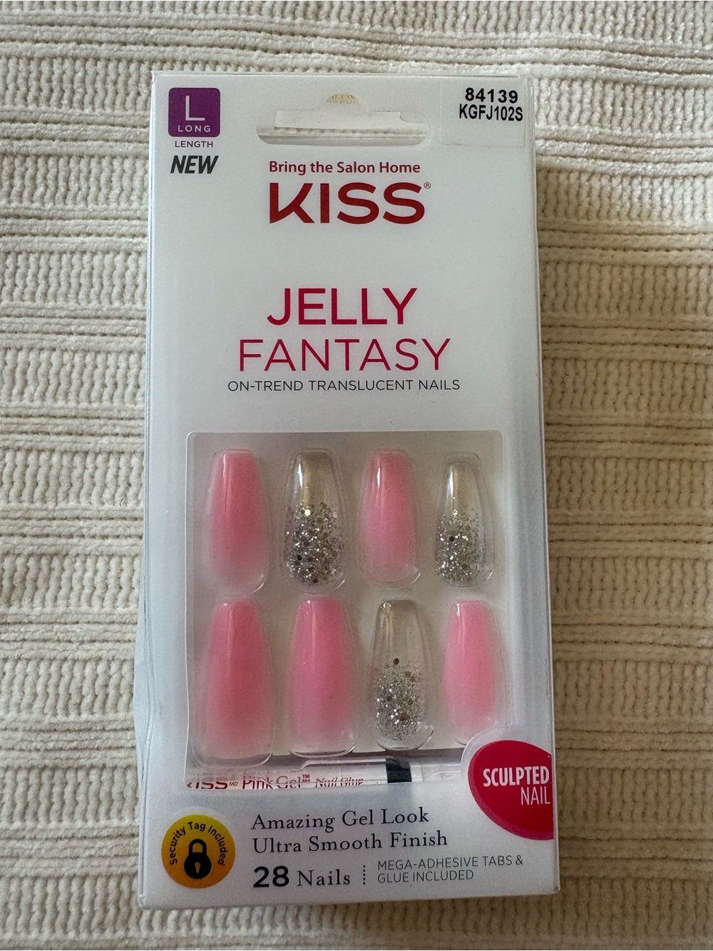 Kiss Jelly Fantasy Pink & Clear Glitter Translucent Press-On Nails